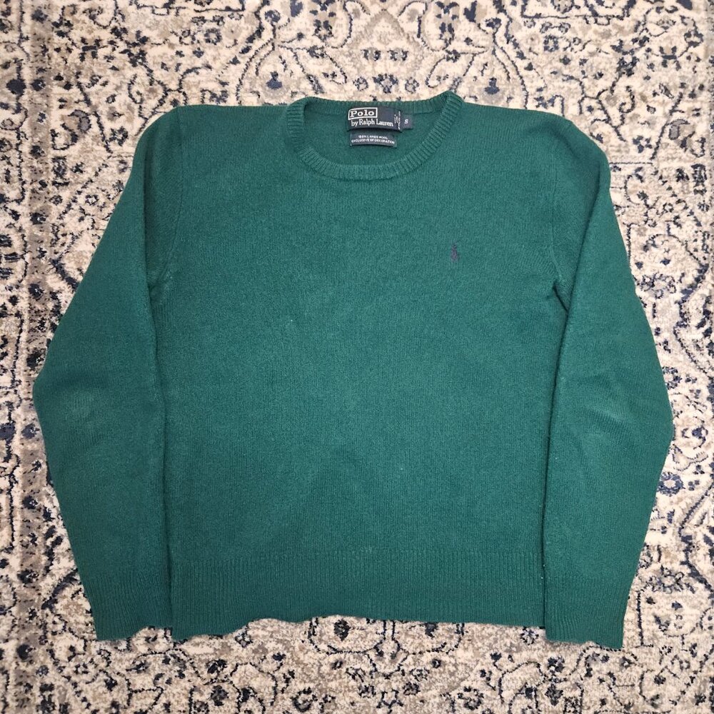 VTG 90s Polo Ralph Lauren Lambswool Crewneck Sweater Green Womens S Old Money